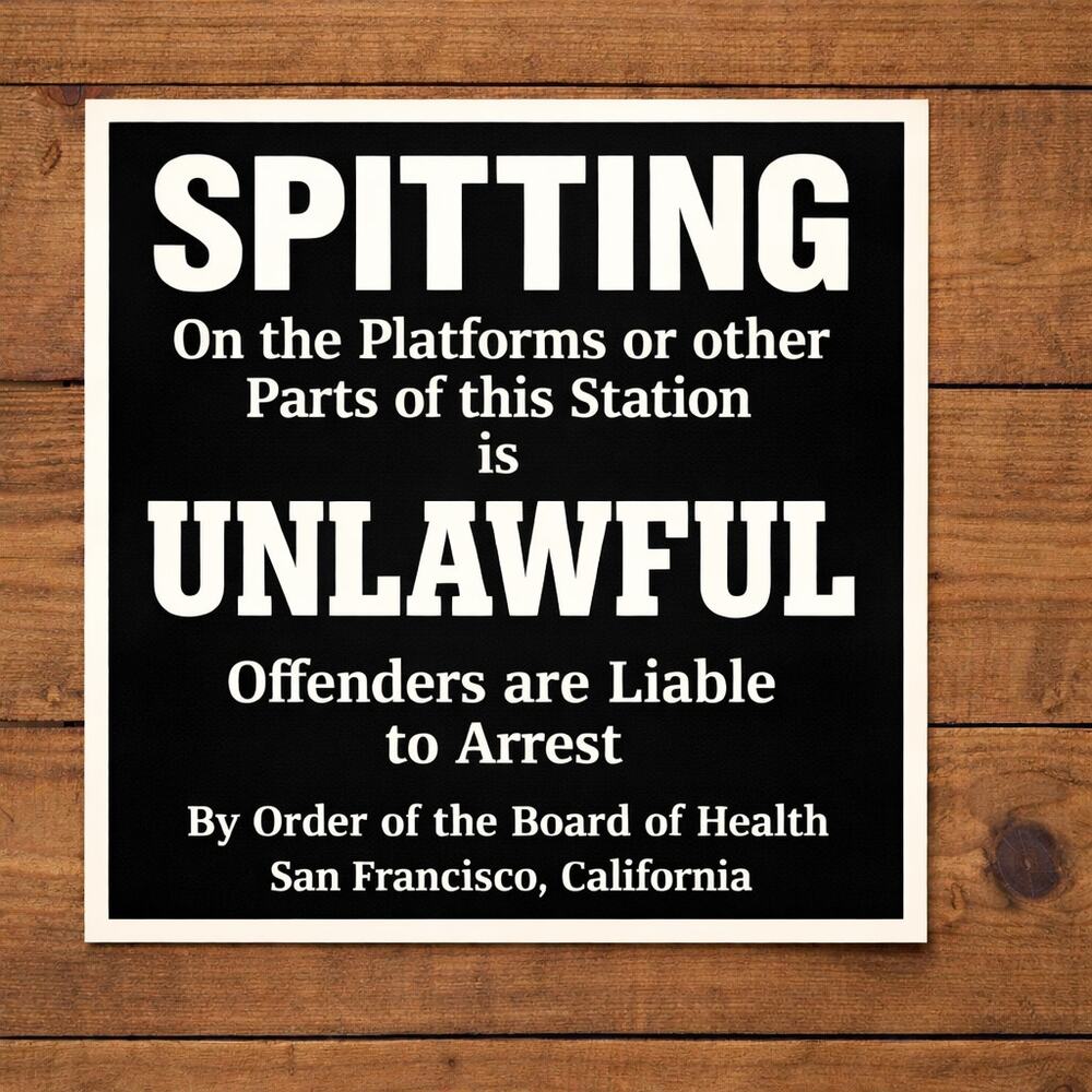 San Francisco California Spitting Is Unlawful Sign Railway Cable Car Train SFMTA